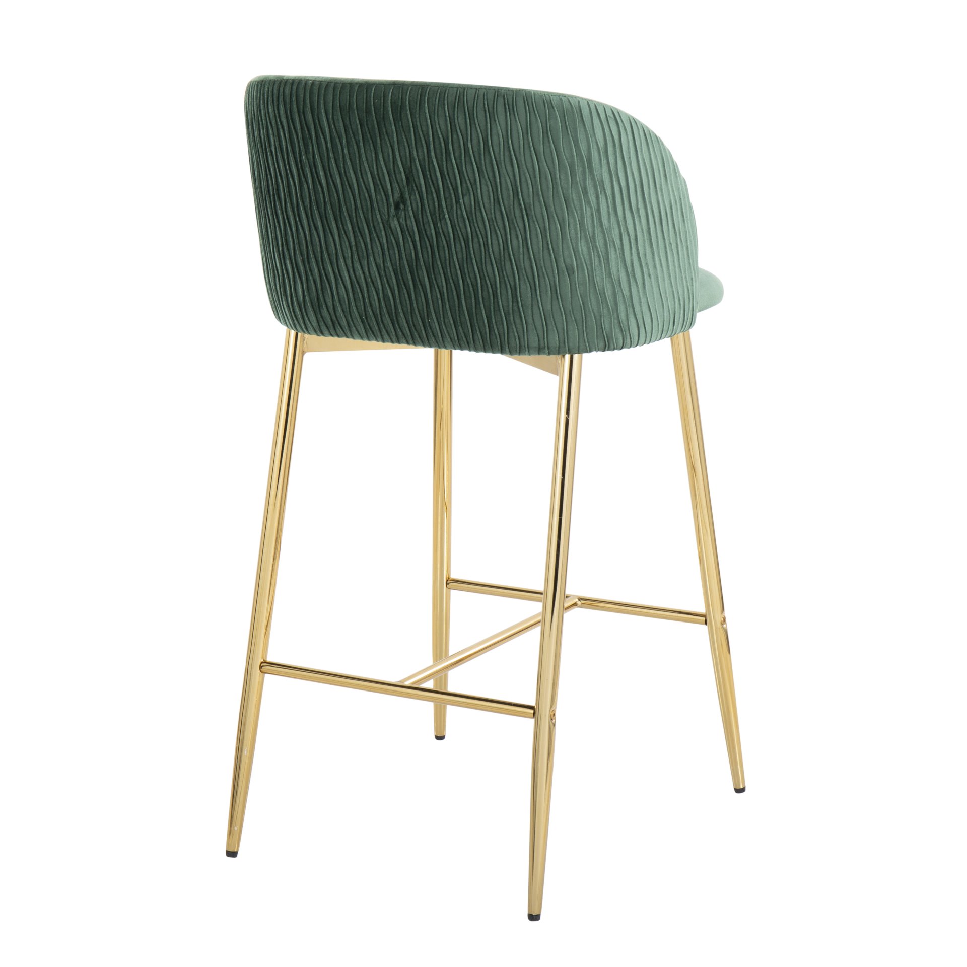 Fran - Pleated Waves Contemporary / Glam Fixed Height Counter Stool (Set of 2) - Gold / Green - Image 4