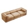 Elegant Chenille Sofa With Storage Seat Cylindrical Backrest And Armrests Contemporary 3 Seater Fabric Couch - Camel - Image 13