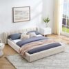 Modern Queen Size Upholstered Bed Frame With Thick And Headboard - Beige - Image 2