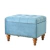 Retro Style Square Velvet Upholstered Ottoman With Storage And Rivet Trim - Light Blue - Image 2