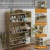Natural Bohemia Style Shoe Cabinet, Shoe Rack Cabinet With 3 Rattan Flip Drawers, 3 Square Shelves And 1 Storage Drawer, Shoe Organizer With Mulit Storage Space And Hooks For Hallway, Entryway - Natural - Image 8