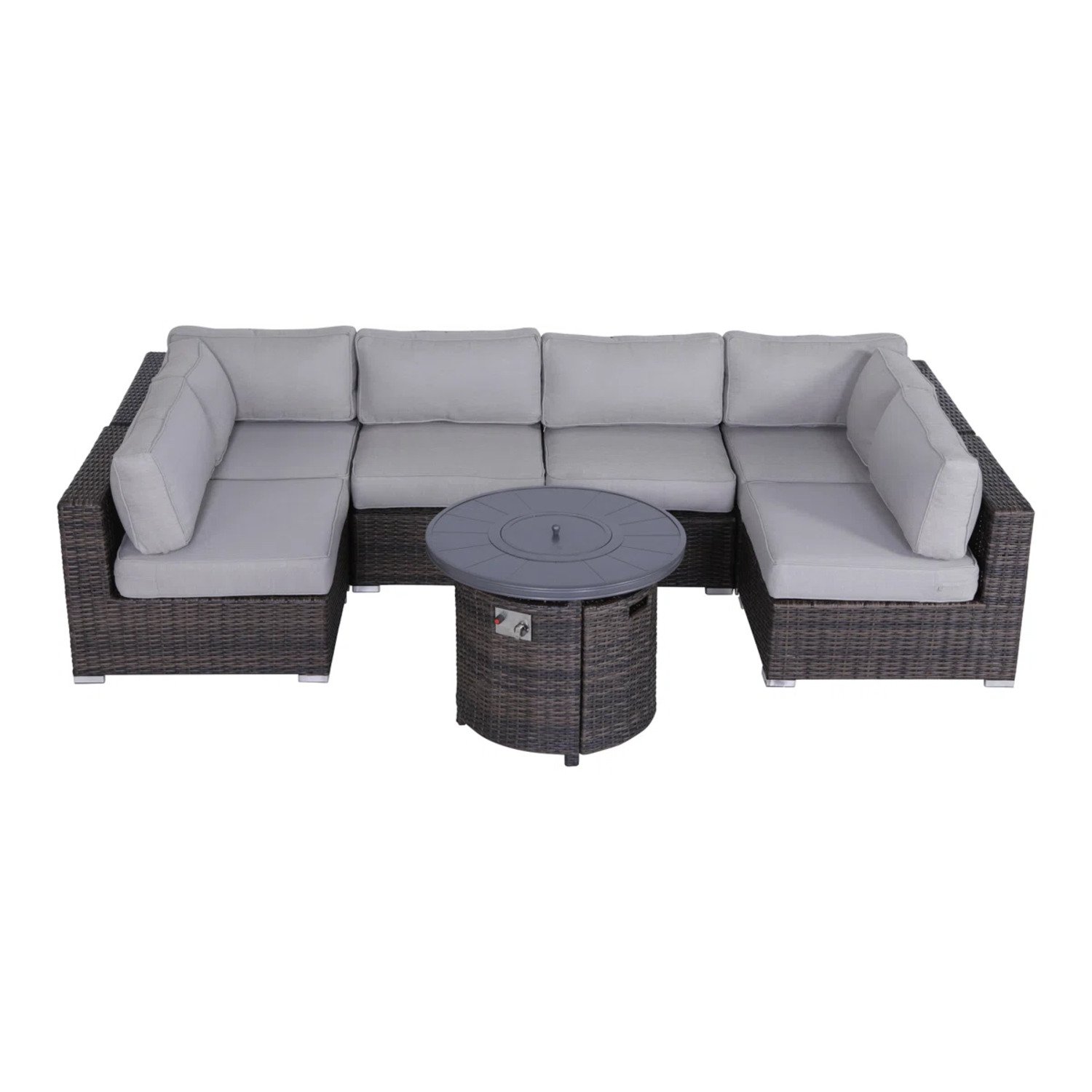 4 Person Wicker Outdoor Lounge Set With Cushions And Fire Pit - Brown / Gray - Image 6