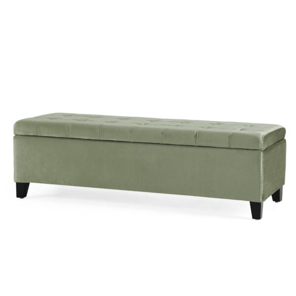Wendover - Elegant Velvet Tufted Storage Bench With Lift Up Top And Birch Wood Legs - Pale Green