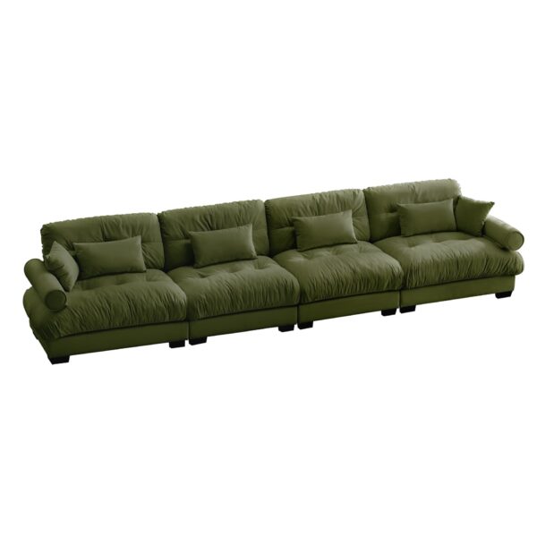 Super Comfort Oversized Modular Velvet Sectional Sofa With Movable Ottoman - Olive Green