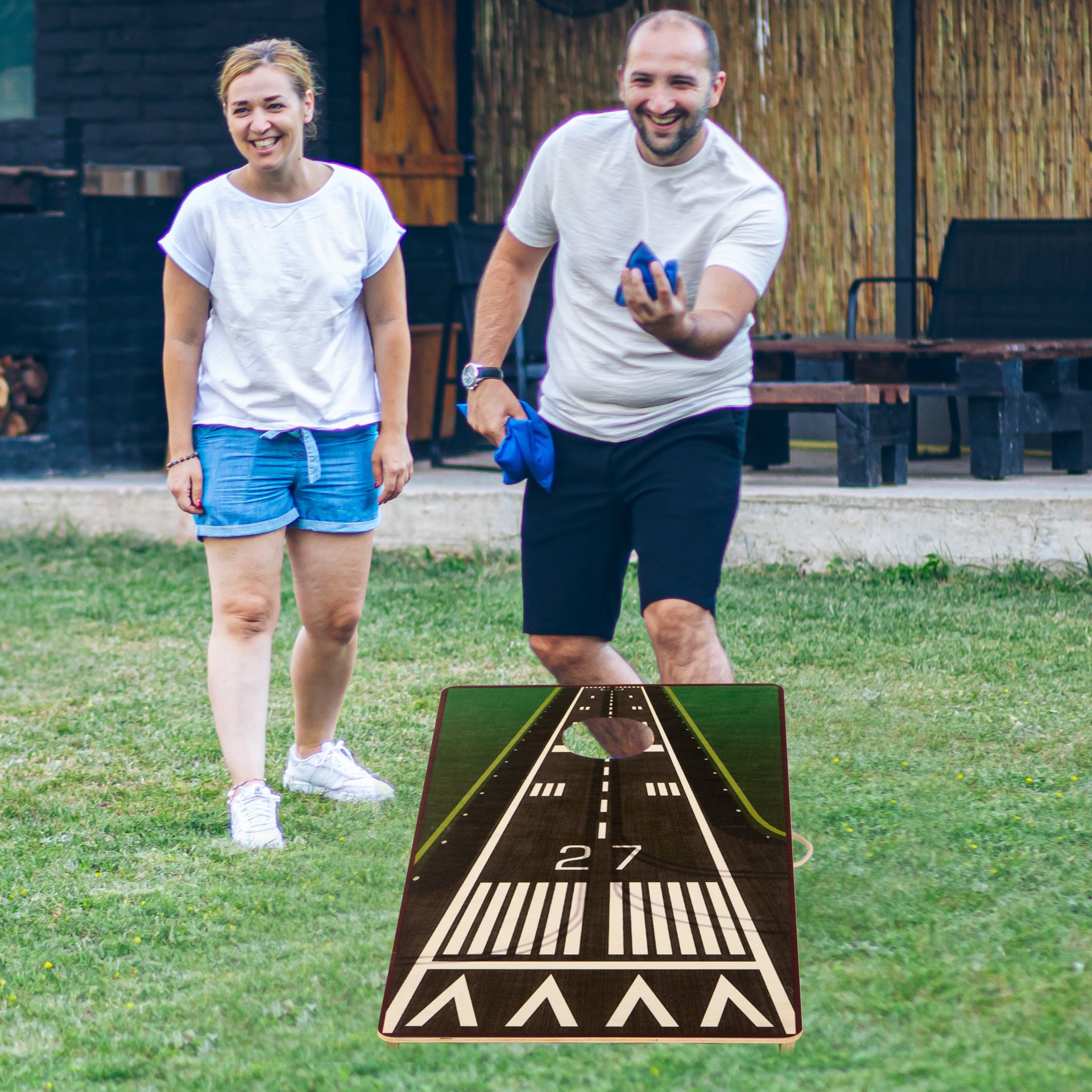 4X2 Ft Large Size Cornhole Board (Set of 2), Outdoor Game Board Set With 8 Bean Bags, Perfect For Lawn, Backyard, Beach, Park - White / Green - Image 10