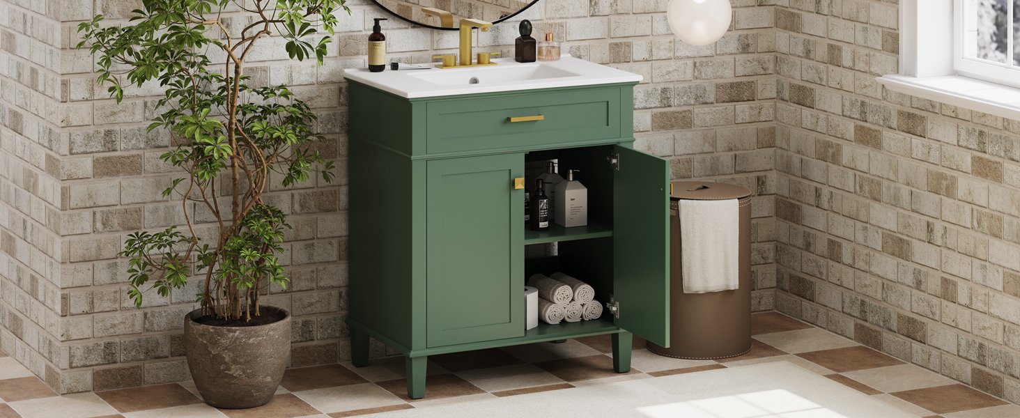 Bathroom Vanity With Ceramic Basin, Soft Close Door And Adjustable Shelves - Green - Image 19