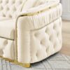 Velvet Button Tufted Sofa Couch With 2 Pillows 3 Seater Luxury Chesterfield Sofa Set With Stainless Steel Accents For Living Room - Beige - Image 6