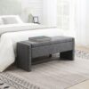 Modern Bed End Bench With Storage, Upholstered Large Foot Rest Stool, Comfy Window Vanity Bench For Living Room, Dorm, Coffee Table, Linen - Dark Gray - Image 2