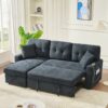 Sectional Sofa Bed L Shaped Sofa Couch Bed With USB Port, Reversible Sofa Couch Sleeper With Pull Out Bed, Chaise With Storage, For Living Room - Black - Image 12