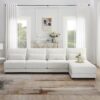 Oversized Deep Seat Sectional Sofa With Reversible Chaise, Loop Yarn Fabric 5 Seat Armless Indoor Furniture, Convertible L-Shaped Couch - Cream - Image 11