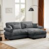 Modern Velvet 2 Seater Sofa With Ottoman And Round Bolster Armrests L Shape For Living Room - Gray - Image 4