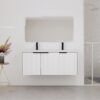 Contemporary Wall Mounted Bathroom Vanity With Resin Double Sink & Soft Close Doors - White - Image 3