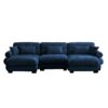 Modern U Shape Modular Sectional Sofa Couch With 2 Movable Ottomans 3 Seat Corner Sofa With Pillows And Bolstered Armrests - Blue - Image 12
