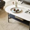Contemporary Coffee Table Sintered Stone Surface With Ceramic Finish Double Layer Design Base Matte Shelf Modern Living Room Center Table - White / Gray - Image 13