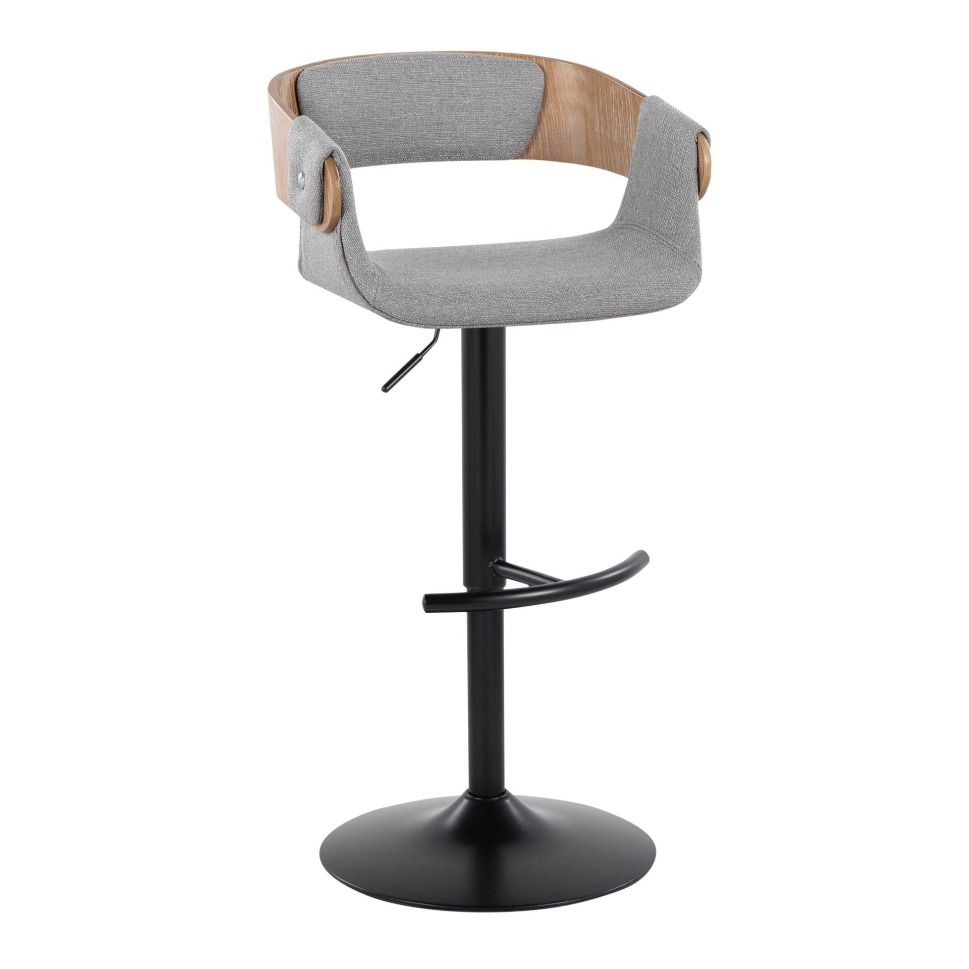 Elisa - Mid-Century Modern Adjustable Barstool With Swivel With Rounded T Footrest (Set of 2) - Black / Whitewashed / Gray - Image 2