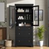 Freestanding Tall Bathroom Cabinet With Adjustable Shelves, Drawers, Soft Close Glass Doors - Black - Image 4