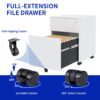 2 Drawer Mobile File Cabinet With Lock Steel File Cabinet For Legal / Letter / A4 / F4 Size / Home / Office Design - White - Image 4