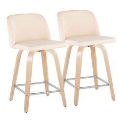 Toriano - Contemporary Fixed Height Counter Stool / Swivel And Square Footrest (Set of 2) - Natural / Cream