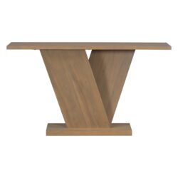 Console Table With V Shape Base / Natural Wood Veneer, Sculptural Entryway Accent - Brown
