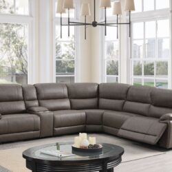 Kantu - Synthetic Leather Motion Sectional Sofa - Brown