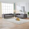 3 And 3 Seater Deep Seat Sofa With Button Nailhead And Square Arm Design - Gray - Image 2