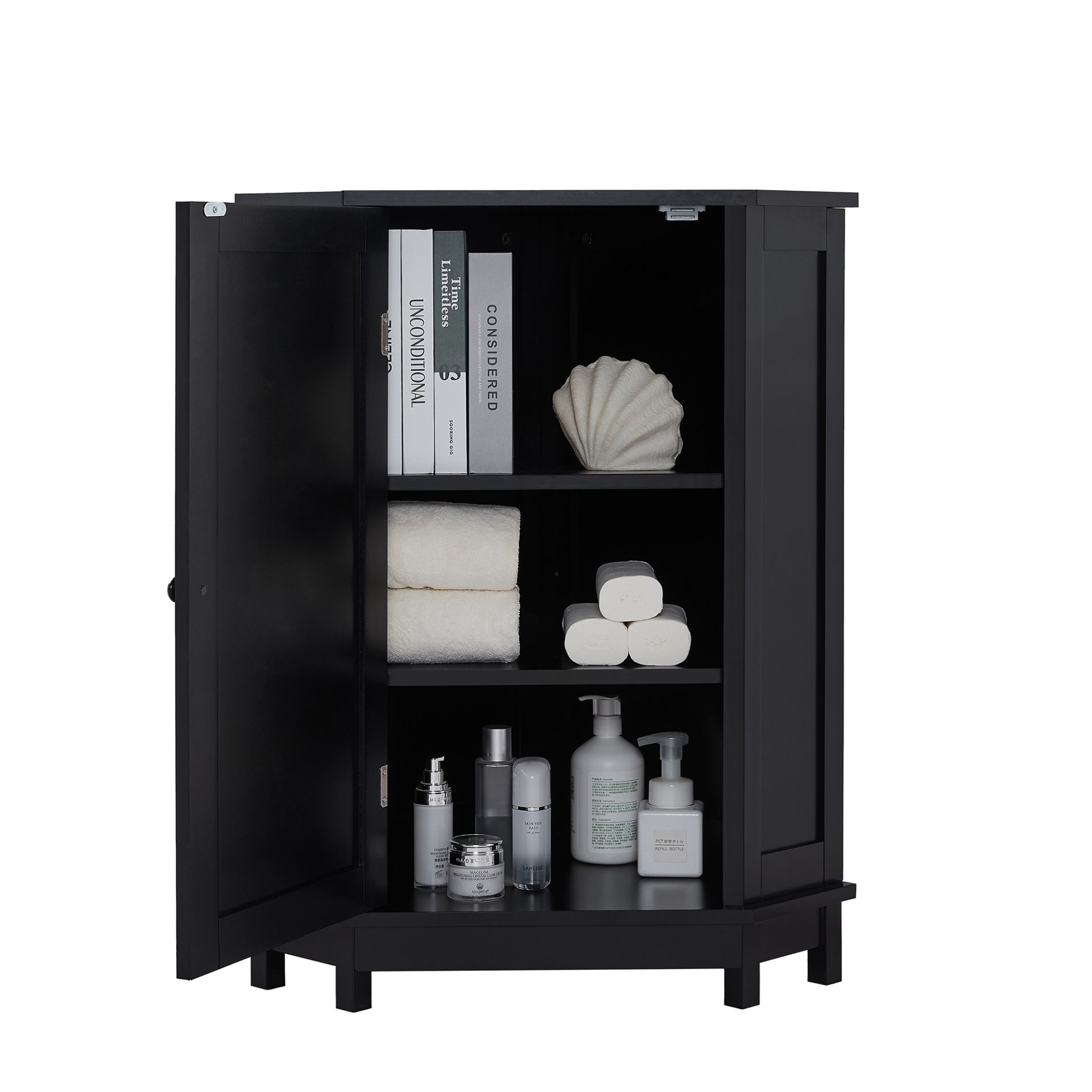 Bathroom Cabinet Triangle Corner Storage Cabinet With Adjustable Shelf Modern Style - Black - Image 12