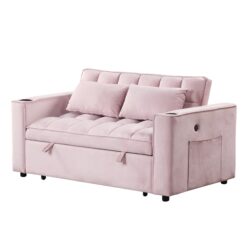 Multi Functional Sofa Bed With Cup Holder And USB Port For Living Room Or Apartments - Pink