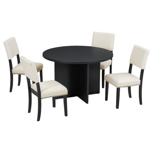 Topmax - 5 Piece Modern Round Dining Table Set Pedestal Kitchen Table Set With 4 Upholstered Dining Chairs For Studio, Apartment, Small Places - Black