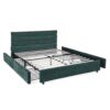Modern Queen Size Cushioned Bed Frame With Headboard And Drawers And Velvet - Blue / Green - Image 13