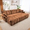 Elegant Textured 3 Seater Sofa Set With 3 Ottomans And Pillows Frame - Burnt Orange - Image 13