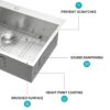 33 X 22" Kitchen Sink Drop In 16 Gauge Stainless Steel Single Bowl Topmount Basin - Brushed Nickel - Image 6