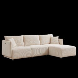Multi Module Combination Style Sofa For Living Room And Other Lounge Spaces, Modern Minimalist Corduroy Combination Sofa With 2 Comfort Cushions With USB & C Charging Ports - Beige