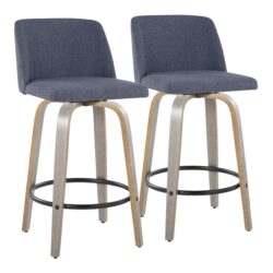 Toriano - Contemporary Fixed Height Counter Stool With Swivel With Round Footrest (Set of 2) - Light Gray / Blue