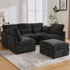 Modern Modular Sofa U Shaped Sofa Bed With Movable Ottoman, USB Ports, Phone Holder Chenille - Black - Image 6