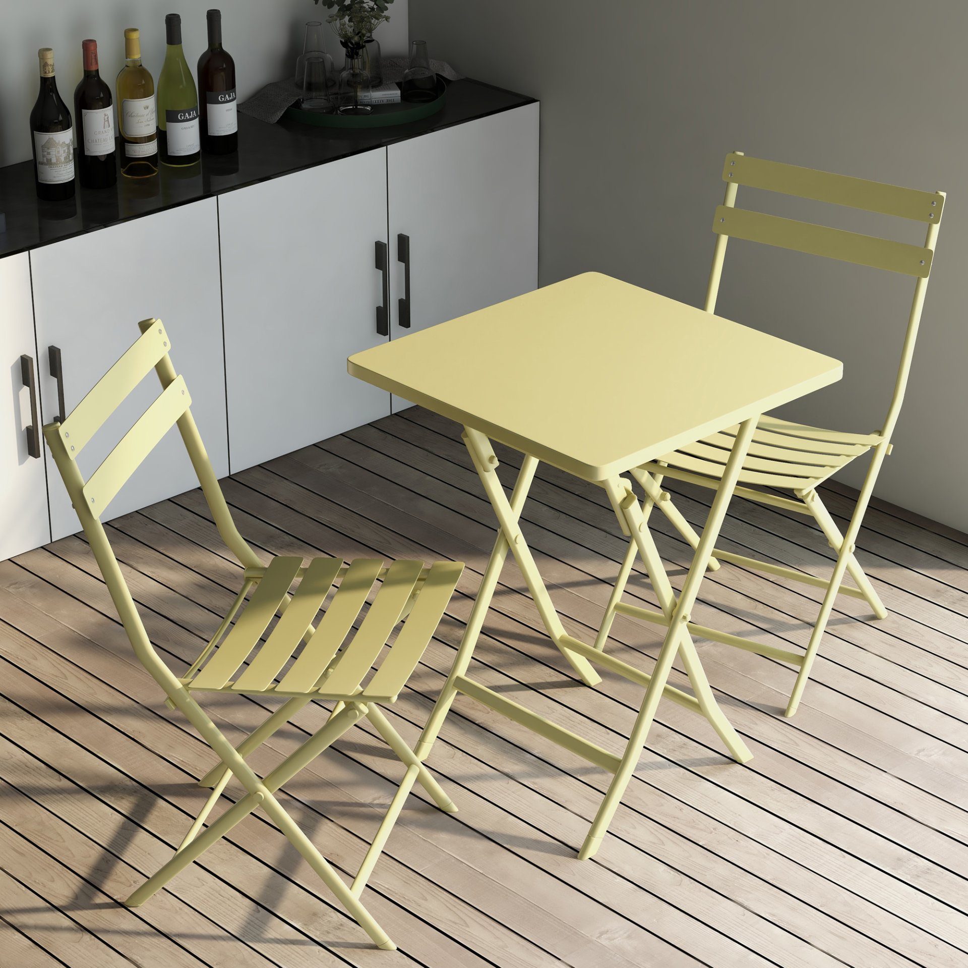 3 Piece Patio Bistro Set Of Foldable Square Table And Chairs - Yellow - Image 9