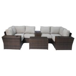 Modular Patio Seating Set With Cushions And, Seats 4 To 5 - Brown