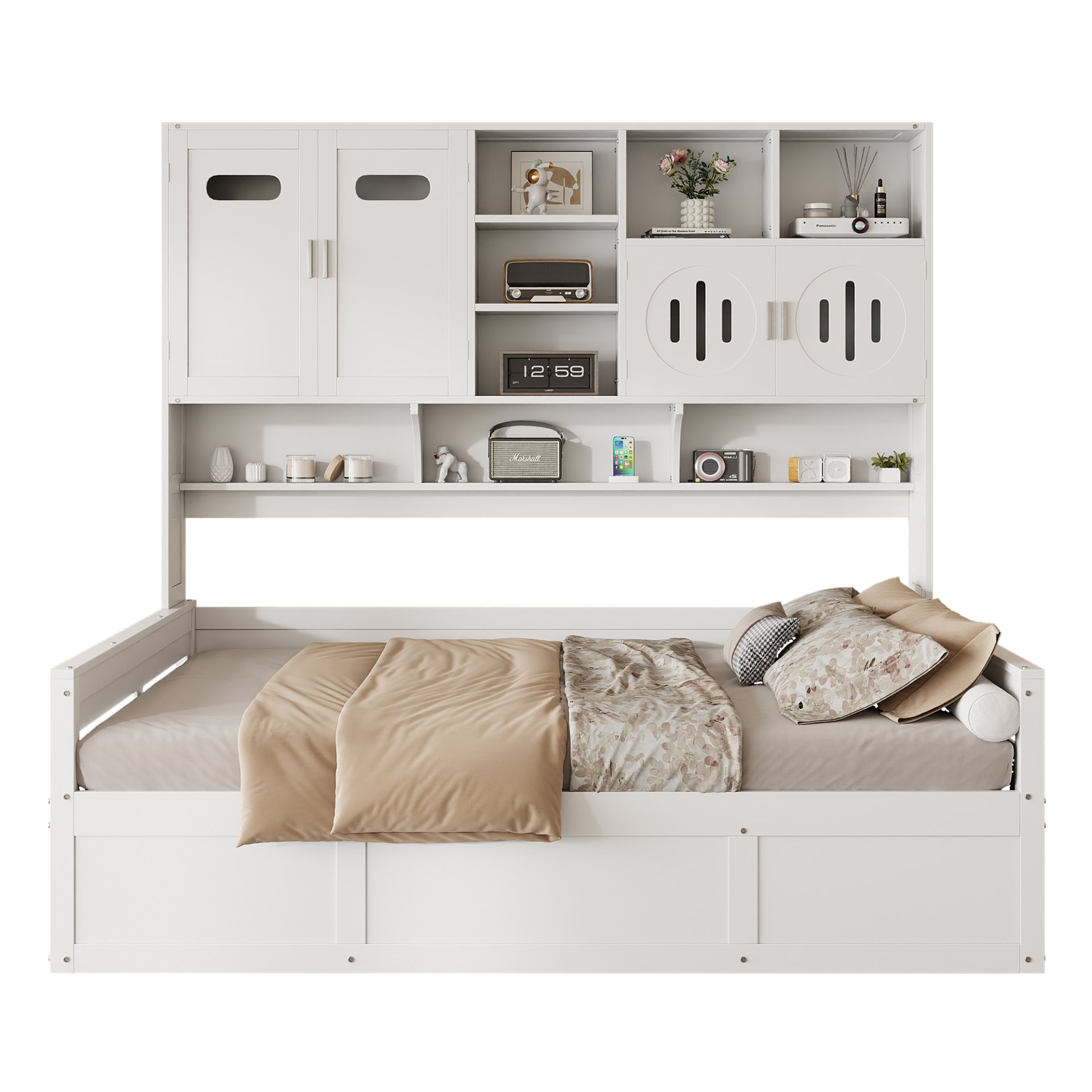 Full Size Wooden Daybed With Hydraulic Bed And All In One Cabinet And Shelf - White - Image 13