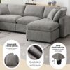 Modern Modular Cloud Sofa Bed, 6 Seat Chenille Sectional Couch Set With Ottoman, Free Combination, Convertible U Shaped Sleeper Sofa - Gray - Image 20