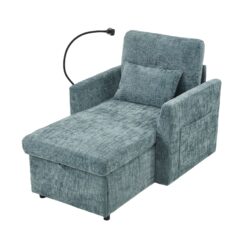 Multifunctional Chenille Recliner With Storage And Phone Bracket For Small Spaces - Lake Blue