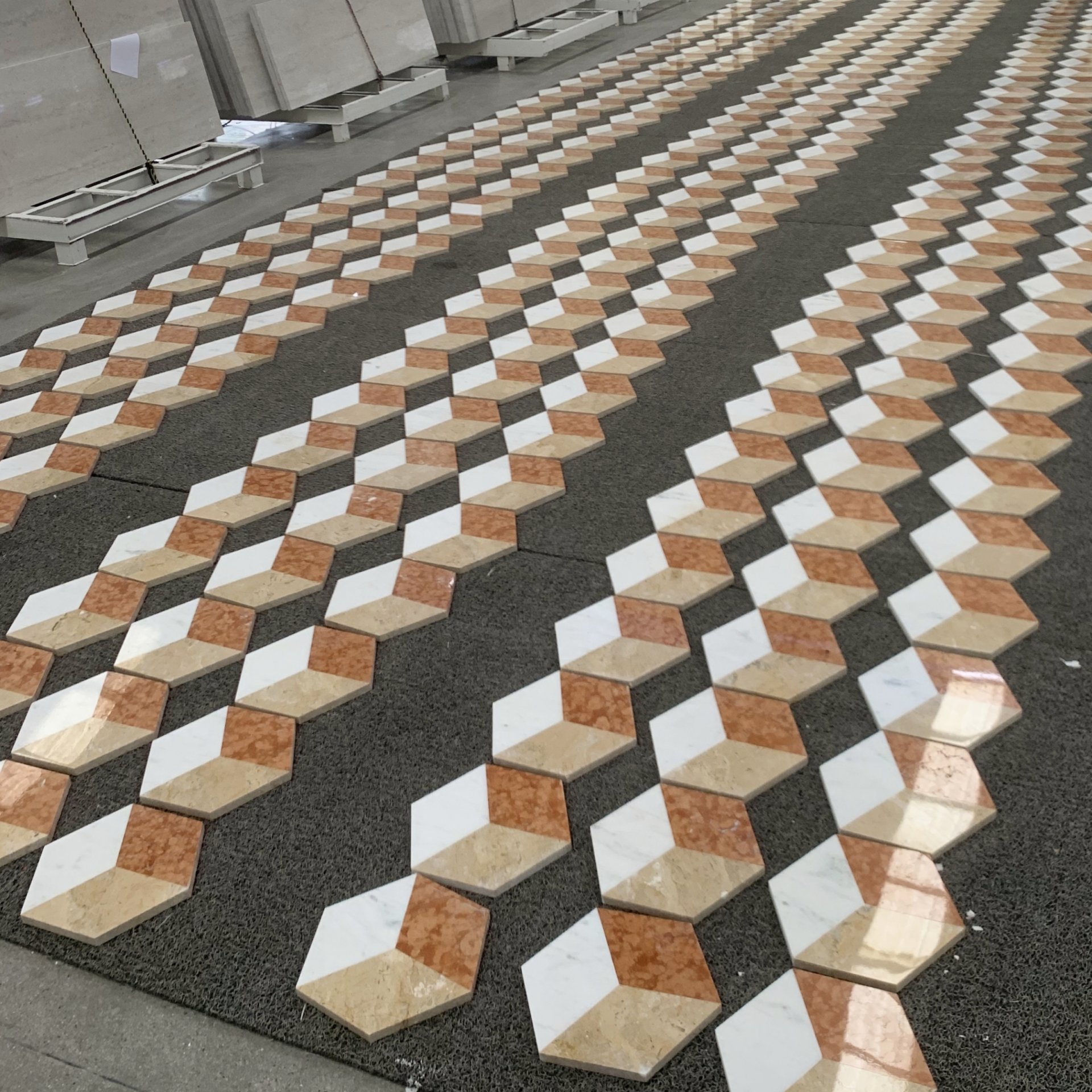 Hexagon Water Jet Marble Tiles For Floor And Wall Polished Stone - Red / White / Gold - Image 10