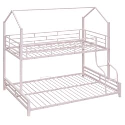 Twin Over Full Sturdy Frame Contemporary Metal House Bunk Bed - Pink