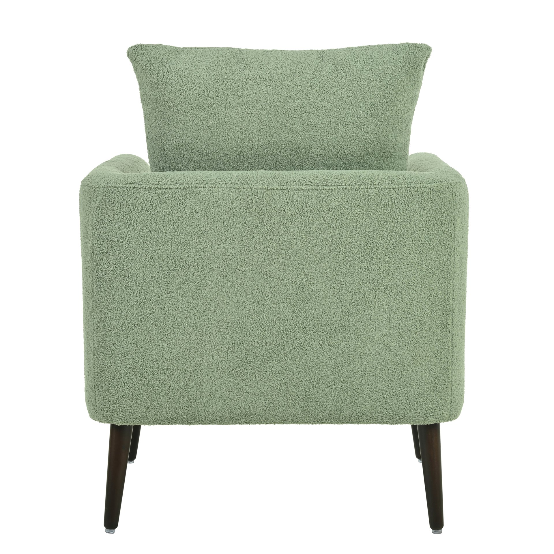Modern Accent Chair, Upholstered Armchair For Living Room, Mid Century Fabric Lounge Chair With Pillow, Comfortable Reading Chair With Wood Legs For Living Room, Reception Room - Light Green - Image 17