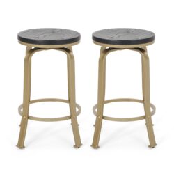 Modern Industrial Counter Stool Set With Swivel Function, 2 Pieces - Black / Gold