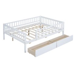 Full Size Daybed Bed With Two Drawers - White