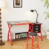 Drafting Table With Stool - Red - Image 11