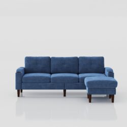 Convertible Combination Sofa, Sofa L Shaped, Sofa With Storage Cabinet Footstool, Living Room Sofa, Living Room 3 Seater Combination Sofa - Navy Blue