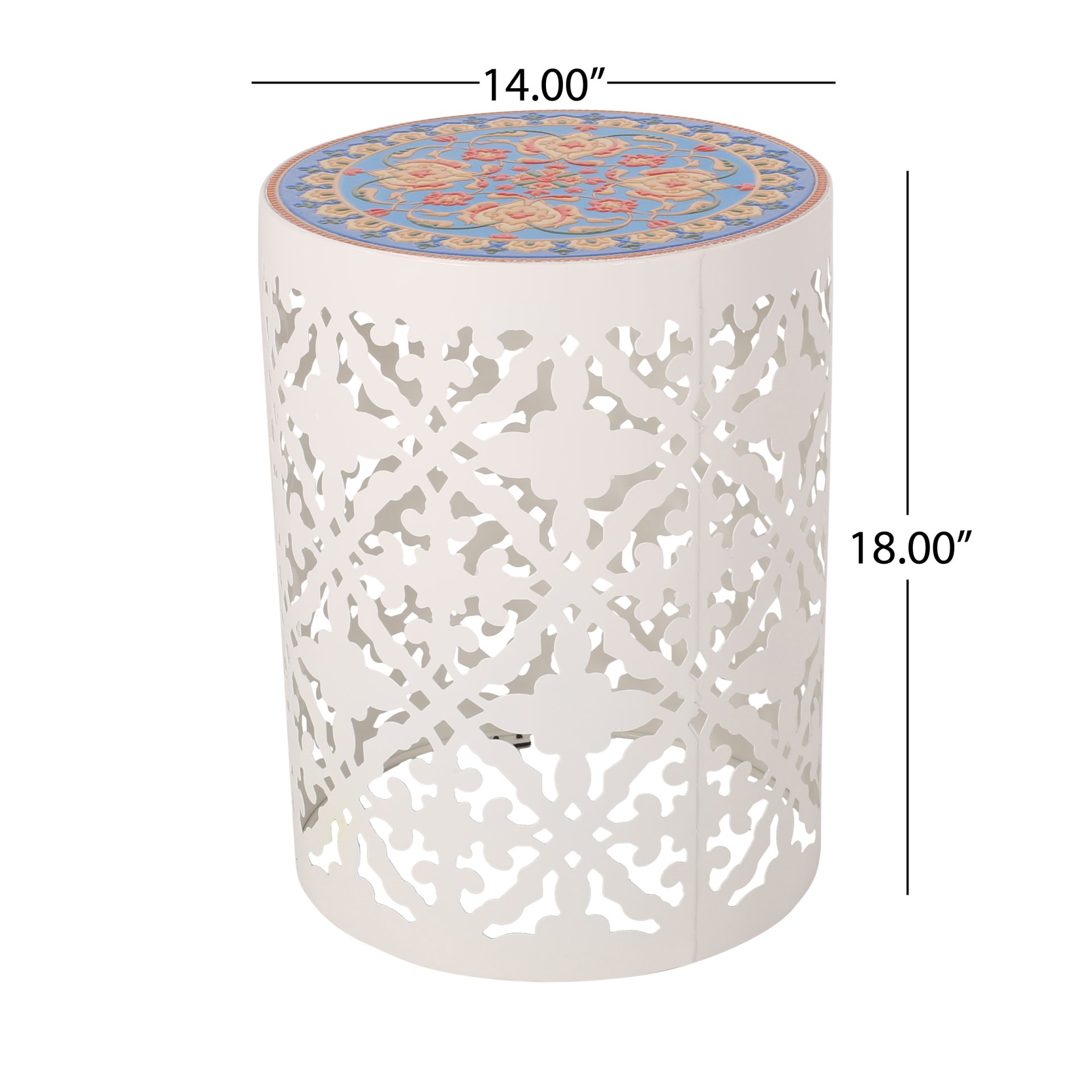 Airy - Outdoor Side Table With Lace Cut Design And Metal Frame - White - Image 3