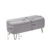Storage Ottoman Bench For End Of Bed Gold Legs, Modern Gray Faux Fur Entryway Bench Upholstered Padded With Storage For Living Room Bedroom - Gray - Image 3