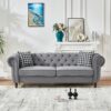 Chesterfield Velvet Upholstery Fabric Sofa With Roll Armrest & Nailhead, Mid Century Modern 3 And 3 Seater Couch - Gray - Image 5