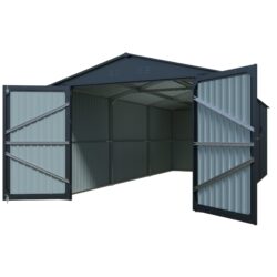 Outdoor Storage Shed, Metal Garden Shed Backyard Utility Tool House Building With 2 Doors And 4 Vents For Car, Truck, Bike, Garbage Can, Tool, Lawnmower - Black